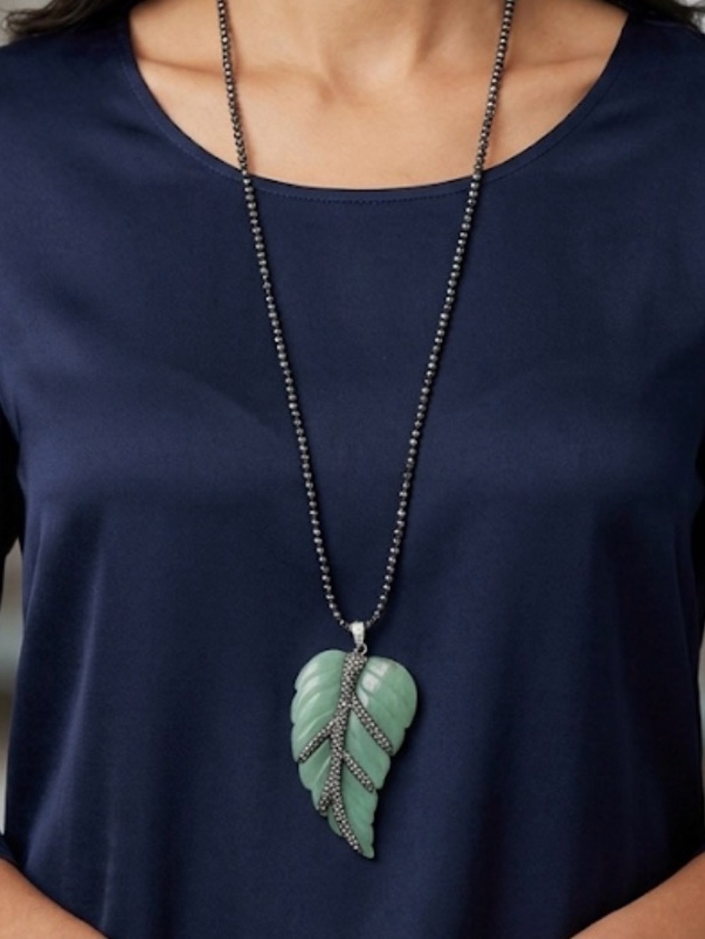 Carved Gemstone Leaf Pendant Necklace